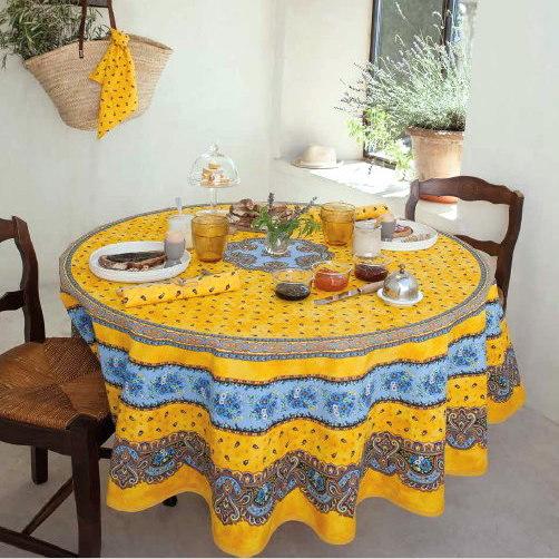 フランス製 コットン撥水テーブルクロス☆トラディション/イエロー 円形180cmサイズ F180-T...