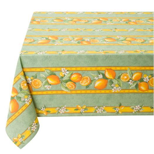 フランス製 コットン撥水テーブルクロス☆シトロン/グリーン 200x150cmサイズ F200155...