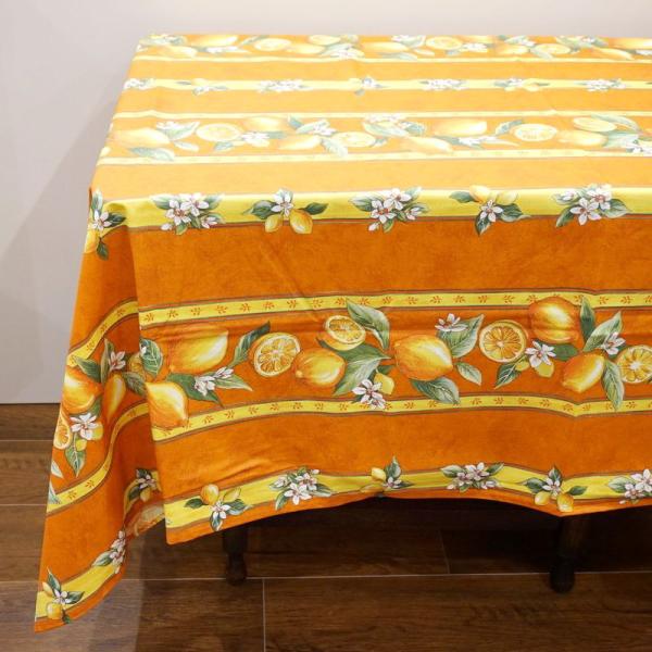 フランス製 コットン撥水テーブルクロス☆シトロン/オレンジ 200x150cmサイズ F200155...