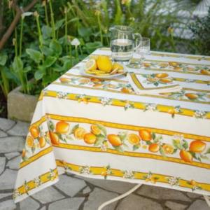 フランス製 コットン撥水テーブルクロス☆シトロン/ホワイト 200x150cmサイズ F200155...