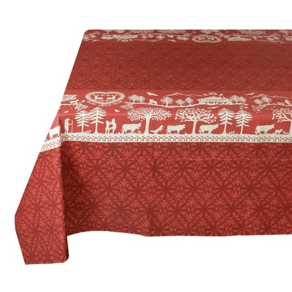 フランス製 コットン撥水テーブルクロス　ホームスイートホーム/レッド 約200x150cm　F200...