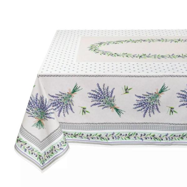 フランス製 コットン撥水テーブルクロス☆ロリス/ホワイト 200x150cmサイズ F200155-...