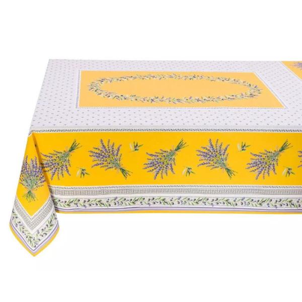 フランス製 コットン撥水テーブルクロス☆ロリス/イエロー 200x150cmサイズ F200155-...