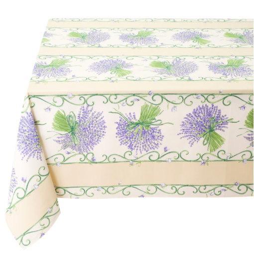 フランス製 コットン撥水テーブルクロス☆ラベンダーブーケ/ホワイト 200x150cmサイズ F20...