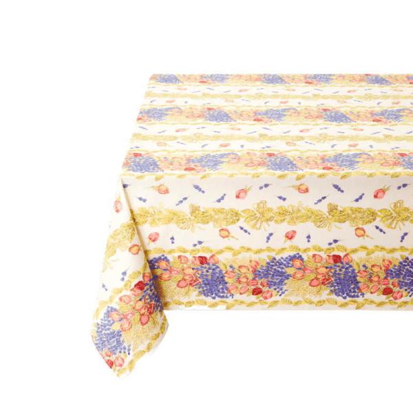 フランス製 コットン撥水テーブルクロス☆ラベンダーローズ 200x150cmサイズ F200155-...