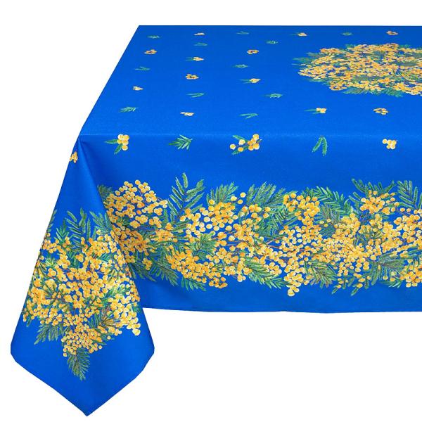 フランス製 コットン撥水テーブルクロス　ミモザ/ブルー 200x150cmサイズ F200155-M...