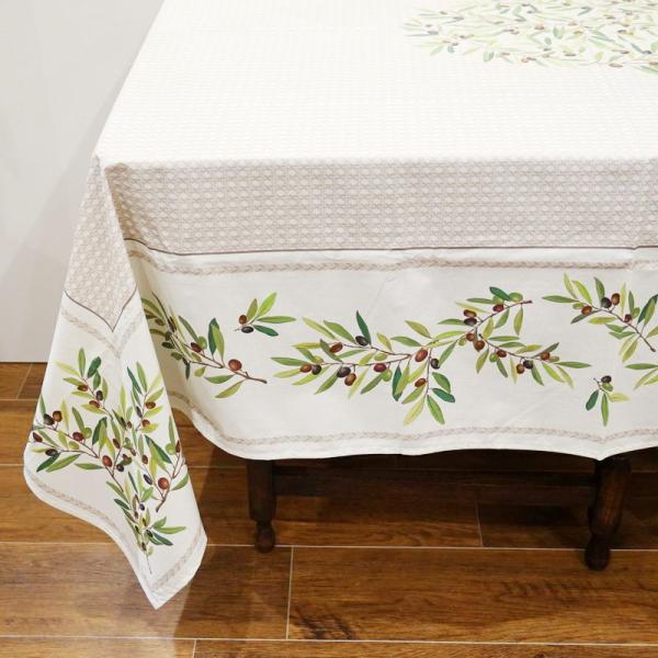 フランス製 コットン撥水テーブルクロス☆ニヨン/ホワイト 200x150cmサイズ F200155-...