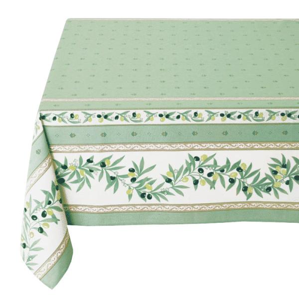 フランス製 コットン撥水テーブルクロス☆オリーブ柄/グリーン 200x150cmサイズ F20015...
