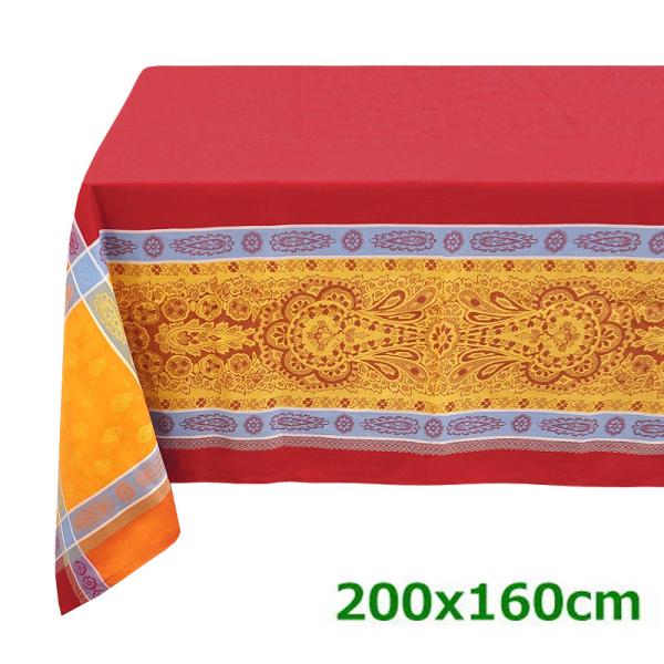 フランス製 ジャカード織 撥水テーブルクロス ヴォクリューズ/レッド 約200x160cm F200...