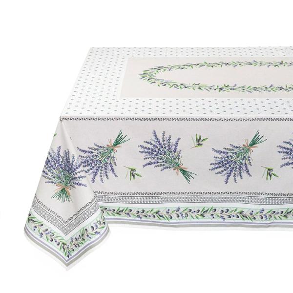 フランス製 コットン撥水テーブルクロス　ロリス/ホワイト 250x150cmサイズ F250155-...