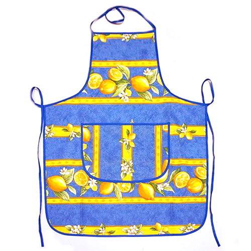 【メール便OK】南仏プロヴァンス製　コットンエプロン　シトロン柄　ブルー　FAP-CITRON-BL