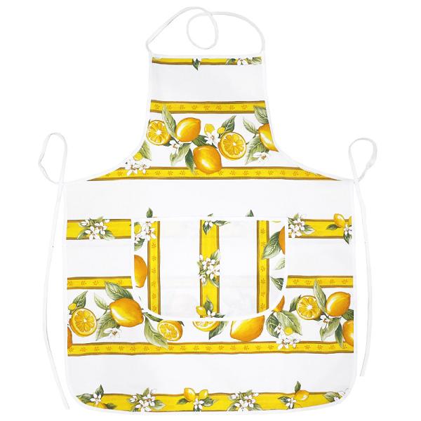 【メール便OK】南仏プロヴァンス製　コットンエプロン　シトロン柄　ホワイト　FAP-CITRON-W...