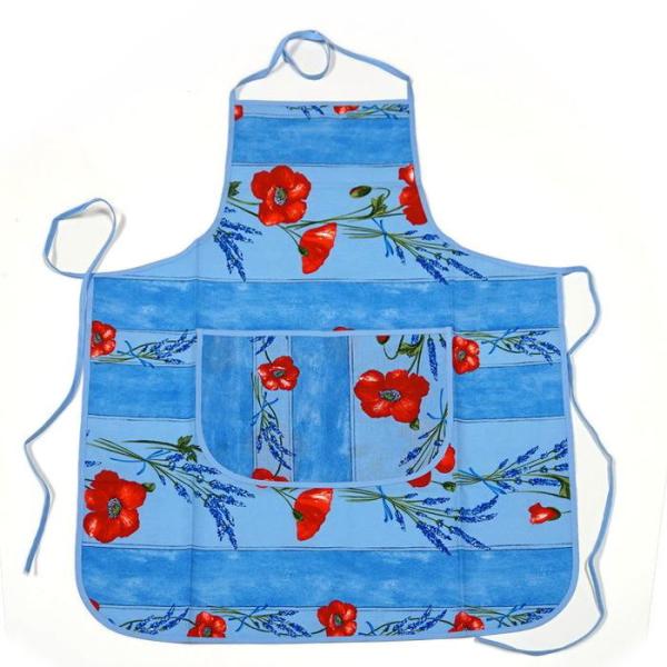 【メール便OK】南仏プロヴァンス製　コットンエプロン　ポピー柄　ブルー　FAP-CQLC-LB