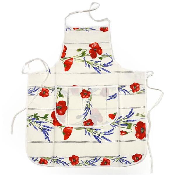 【メール便OK】南仏プロヴァンス製　コットンエプロン　ポピー柄　ホワイト　FAP-CQLC-WT