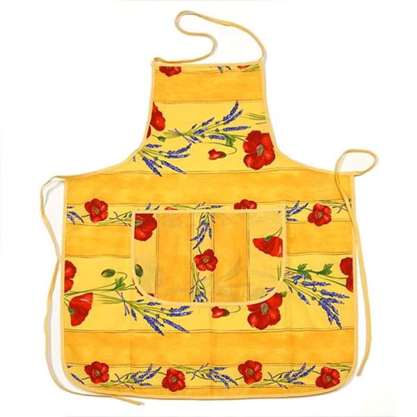 【メール便OK】南仏プロヴァンス製　コットンエプロン　ポピー柄　イエロー　FAP-CQLC-YL
