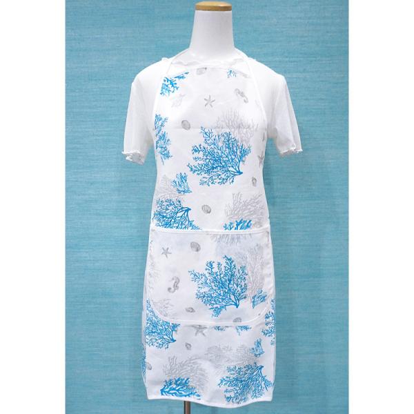 【メール便OK】南仏プロヴァンス製　コットンエプロン　珊瑚柄/ブルー　FAP-LAGON-BL