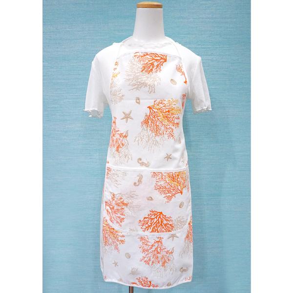 【メール便OK】南仏プロヴァンス製　コットンエプロン　珊瑚柄/オレンジ　FAP-LAGON-OR