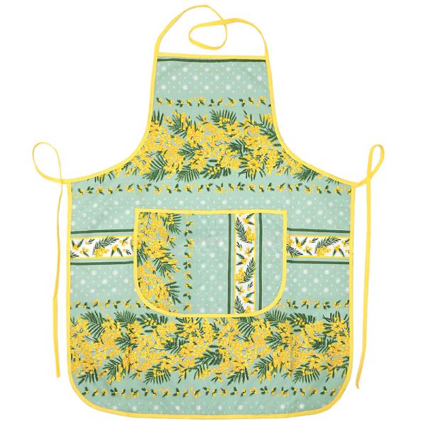 【メール便OK】南仏プロヴァンス製　コットンエプロン　ミモザ/グリーン　FAP-MMS-GR