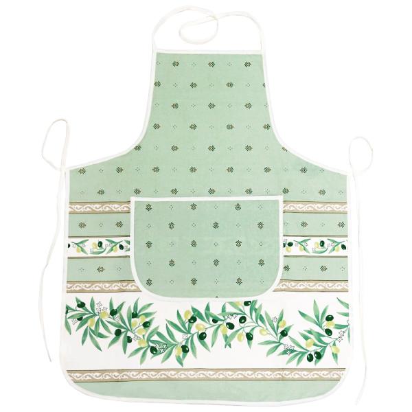 【メール便OK】南仏プロヴァンス製　コットンエプロン　オリーブ柄/グリーン　FAP-RMTL-GR