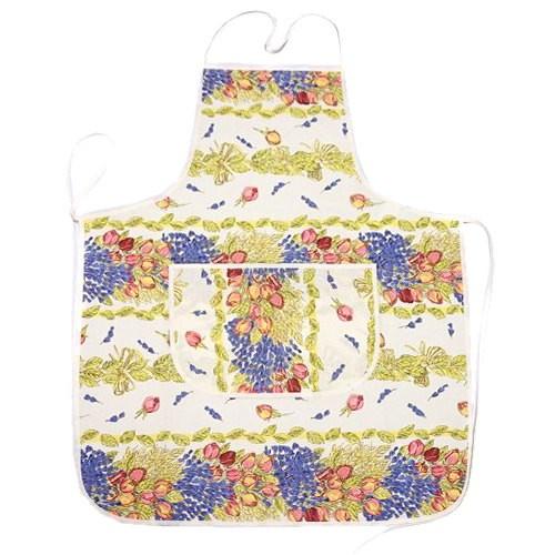 【メール便OK】南仏プロヴァンス製　コットンエプロン　ローズ&amp;ラベンダー柄　FAP-ROSELV-P...