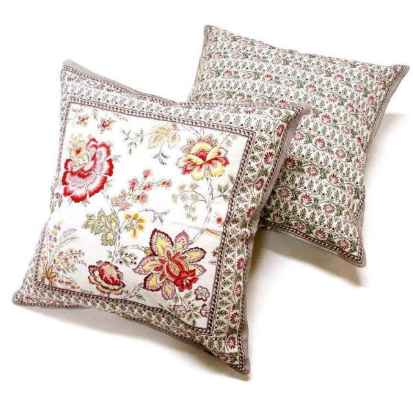 フランス製ジャカード織クッションカバー45cm角　両面柄ちがい FCC-GRN-RD ガランス/レッ...