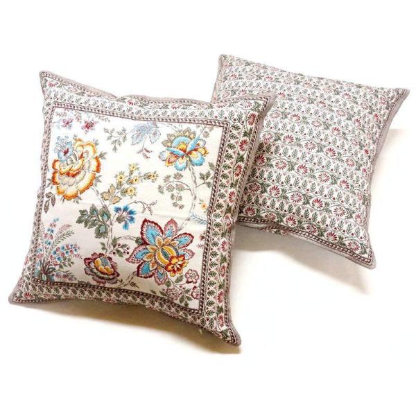 フランス製ジャカード織クッションカバー45cm角　両面柄ちがい FCC-GRN-YL ガランス/イエ...