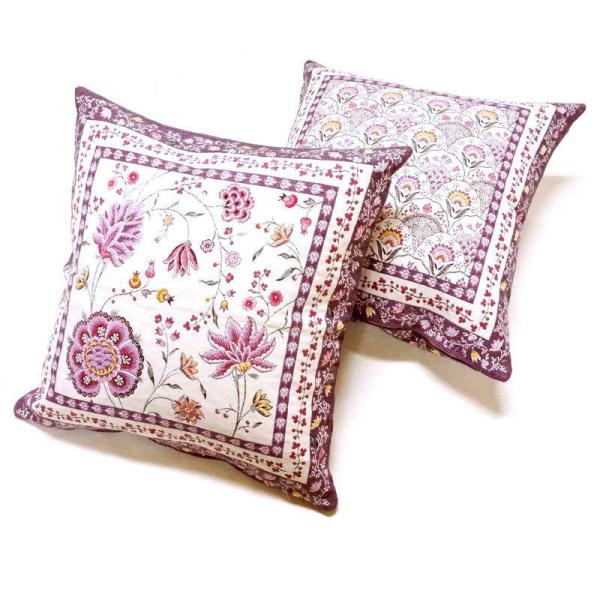 フランス製ジャカード織クッションカバー45cm角　両面柄ちがい FCC-MNT-BL モンテスパン/...