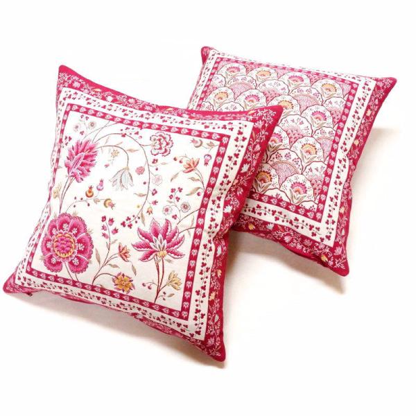 フランス製ジャカード織クッションカバー45cm角　両面柄ちがい FCC-MNT-PK モンテスパン/...