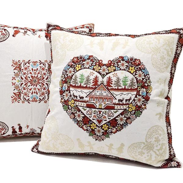 フランス製ジャカード織クッションカバー45cm角　両面柄ちがい FCC-PLG-CR ラプラーニュ/...