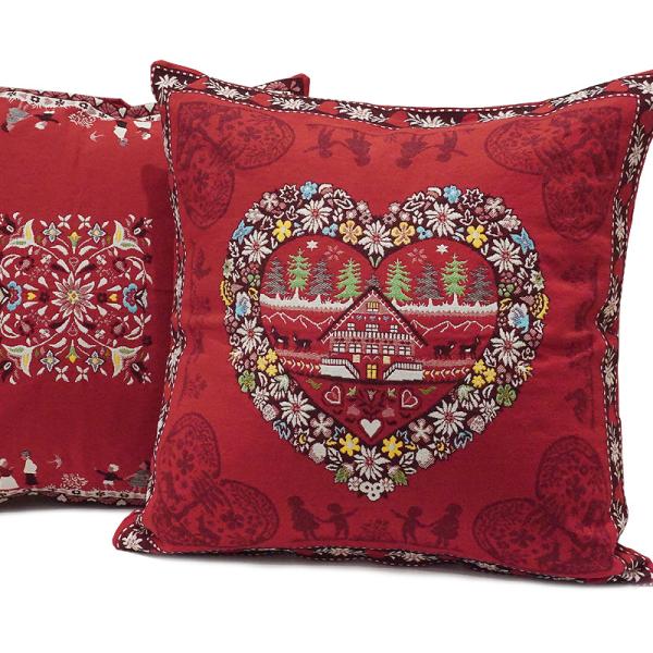 フランス製ジャカード織クッションカバー45cm角　両面柄ちがい FCC-PLG-RD ラプラーニュ/...