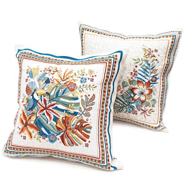 フランス製ジャカード織クッションカバー45cm角　両面柄ちがい◆FCC-PRICO-WT プエルトリ...