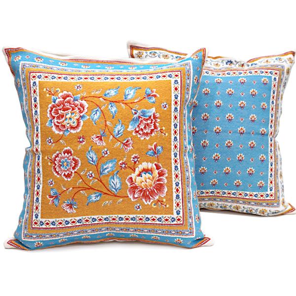 フランス製ジャカード織クッションカバー45cm角　両面柄ちがい◆FCC-RSL-BL ルシヨン/ブル...