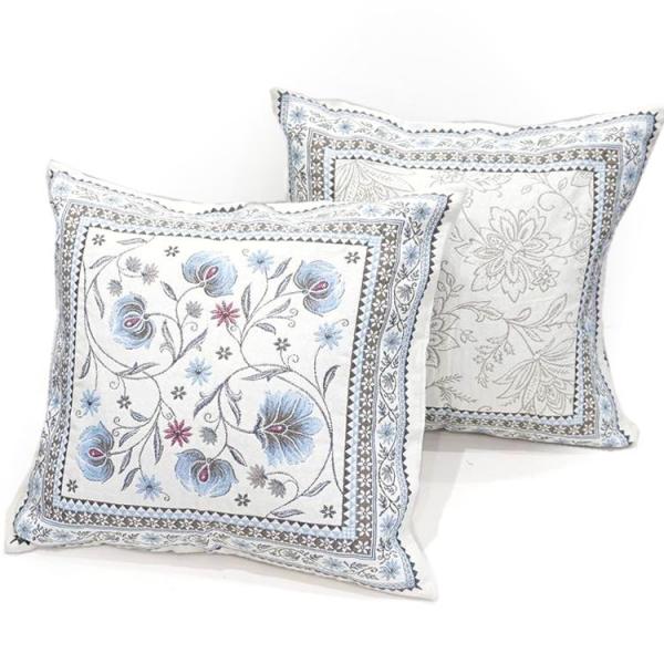 フランス製ジャカード織クッションカバー45cm角　両面柄ちがい FCC-SLN-BL シヤン/ブルー