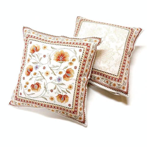 フランス製ジャカード織クッションカバー45cm角　両面柄ちがい FCC-SLN-RD シヤン/オレン...