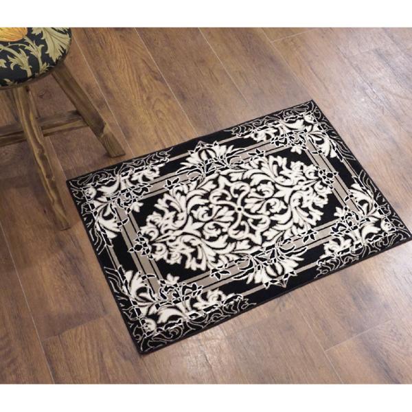 フランス モケット織マット 70×50cm　カドレ/ブラック　FRG50-CADRE-BK