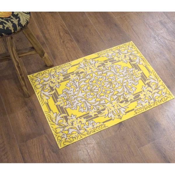 フランス モケット織マット 70×50cm　カドレ/イエロー　FRG50-CADRE-YL