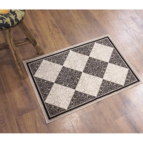 フランス モケット織マット 70×50cm　ダマスク/ブラック　FRG50-DAMAS-BK