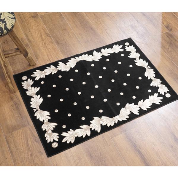 フランス モケット織マット 90×60cm　アネモネ/ブラック　FRG60-ANMN-BK