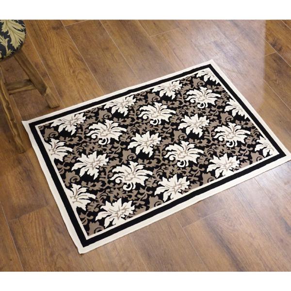 フランス モケット織マット 90×60cm　ボタニカル/ブラック　FRG60-BTNQ-BK