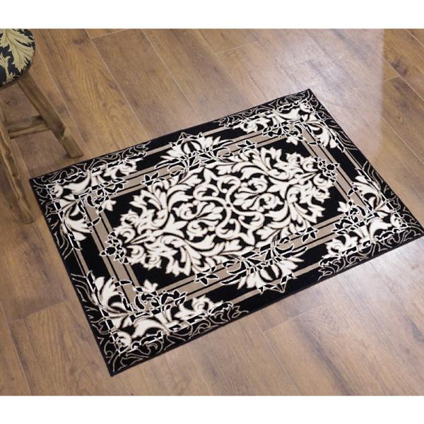 フランス モケット織マット 90×60cm　カドレ/ブラック　FRG60-CADRE-BK