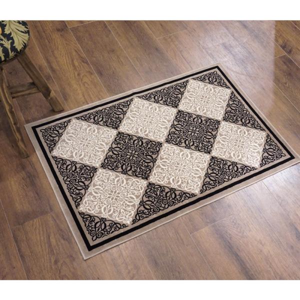 フランス モケット織マット 90×60cm　ダマスク/ブラック　FRG60-DAMAS-BK