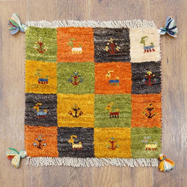 手織りギャッベ　GB40-462　座布団サイズ　約40.5×40cm