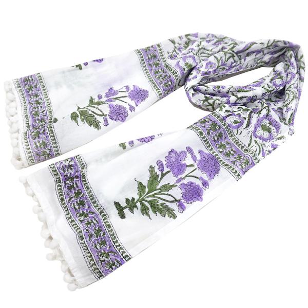 【メール便OK】ハンドブロックプリント コットンストール IBP-SCF002 ポンポンフリンジ/パ...