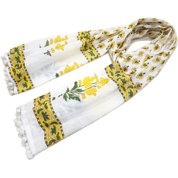 【メール便OK】ハンドブロックプリント コットンストール IBP-SCF004 ポンポンフリンジ/イ...