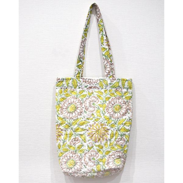 ブロックプリント　キルティングトートバッグ/ホワイト　IBP-TOTE-WT