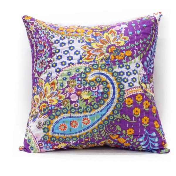 インド製「カンタキルト」クッションカバー◆ペイズリー/パープル　KCC-PSPP