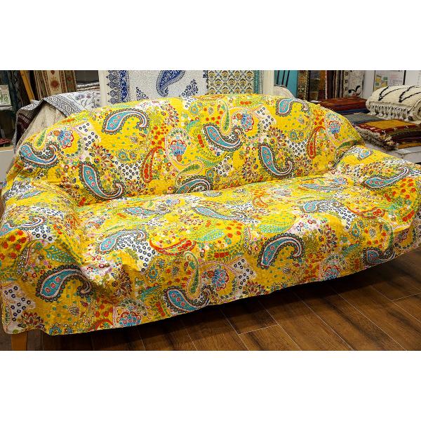 インド製「カンタキルト」マルチカバー◆220×150cm前後◆ペイズリー/イエロー　KMC230-P...