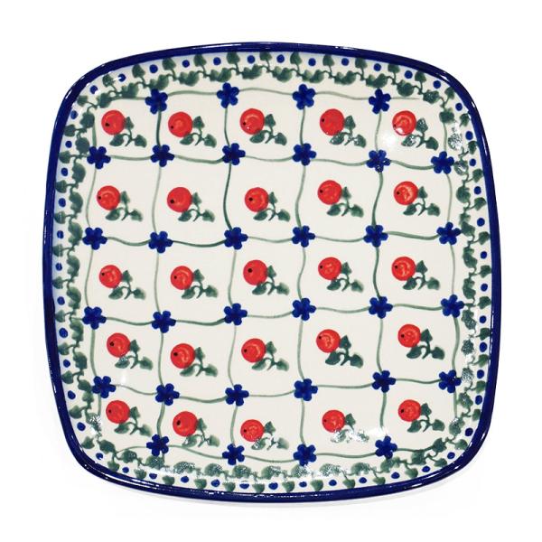ポーランド陶器　ポーリッシュポタリー 「Millena」 スクエアプレート　M0407-063R　赤...