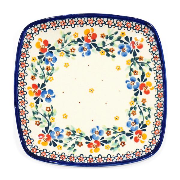 ポーランド陶器　ポーリッシュポタリー 「Millena」 スクエアプレート　M0407-B1　花かん...
