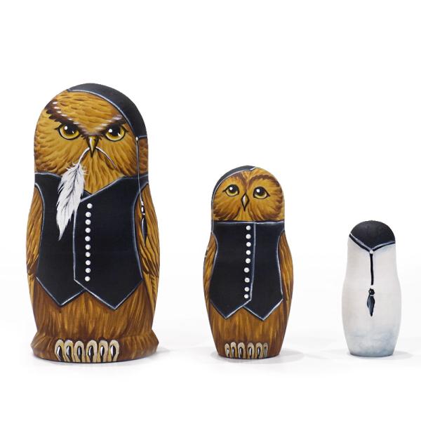 ロシア　オレーシャ・スクリディナ作　ふくろうマトリョーシカ（3P）　MAT-082